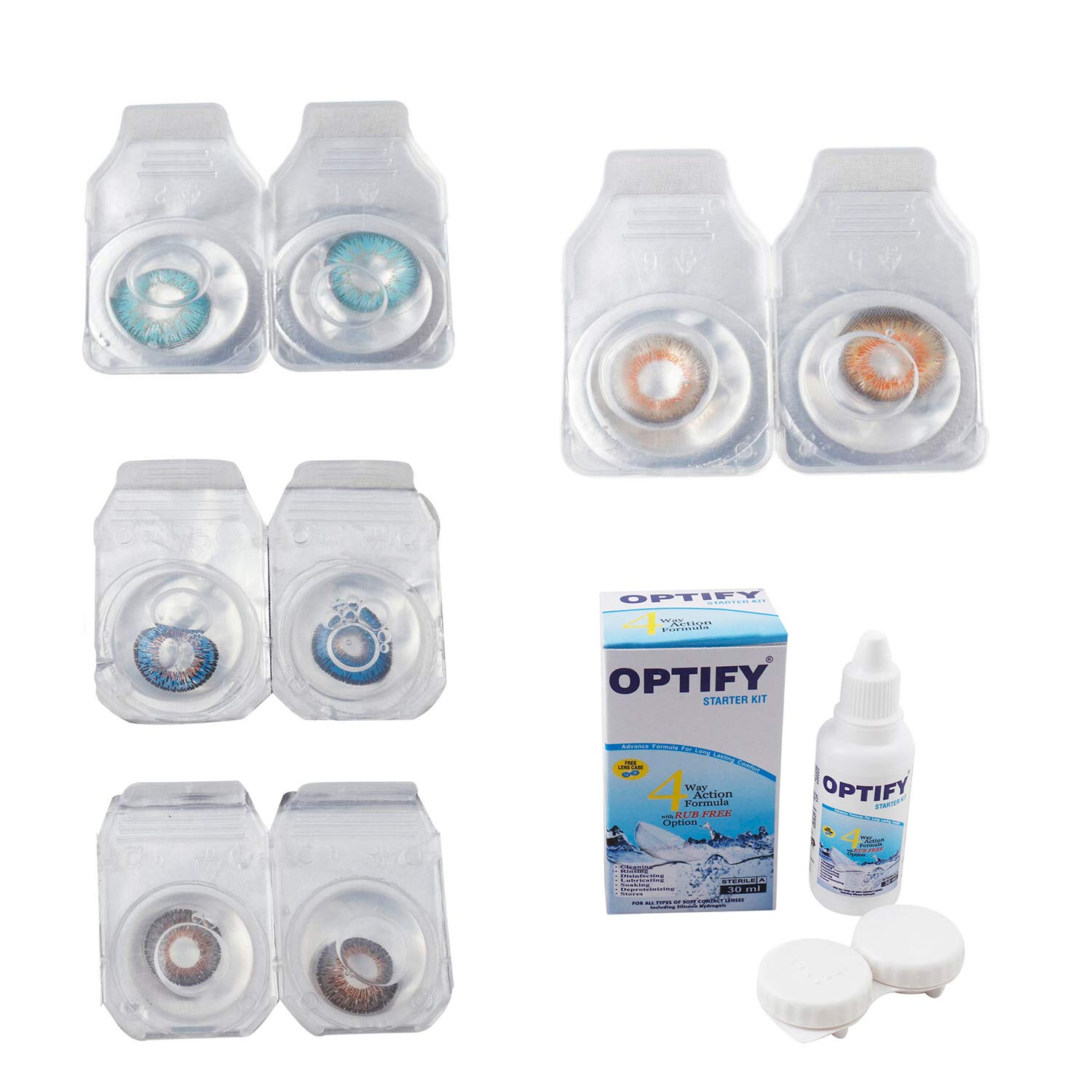 Optima Colorblends Contacts Optify Combo Pack Monthly Color Contact Lens With Solution (Zero Power ...