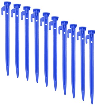 Heavy-Duty FitFix Plastic Tent Stakes Set - 10 Large and Durable Ground Pegs for Camping Outdoors and Garden - Sturdy Spike Hooks for Secure Canopy Setup in Various Environments - Reliable Accessories for Sand Beach and Wooded Areas (Blue)