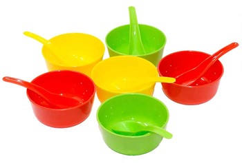 Shri Krishna Enterprises Plastic Microwave Safe Soup Bowl Set of 12 Pieces (6 Bowl  6 Spoon)