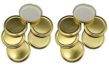 Premium 63mm Gold Metal Jar Lids - Set of 12 - Rust-Proof  Leak-Proof  Airtight Caps for 63mm Mouth Jars - Ideal for Canning  Food Storage  Elegant Finish for Stylish Organization and Preservation.