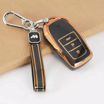 TPU Car Key Cover Compatible with Toyota Fortuner Innova Crysta Smart Key (Black)