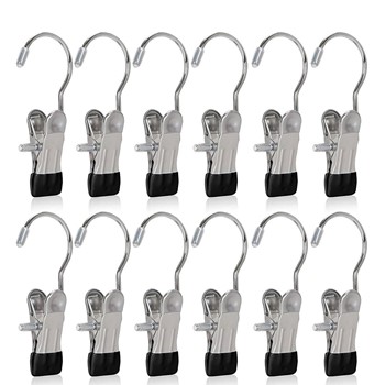 2 in 1 Stainless Steel Clothes Drying peg Clip with Hanging Hook (Pack of 12) - Multipurpose Clip Hook Hanger - Hanging Clips for Clothes - Laundry Hanging Hooks Clips Hanger.