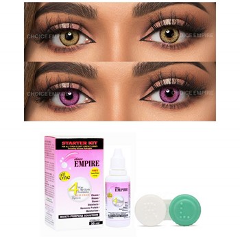 Choice Empire 2 Pair Monthly Colored Contact Lenses Zero Power with 30 ml Solution (Pure Hazel-Voilet)