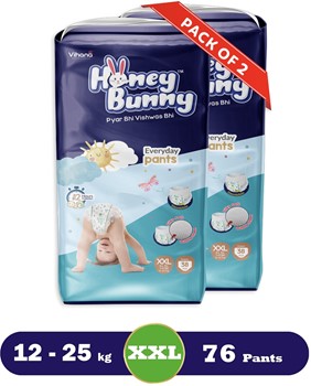 HONEY BUNNY Baby Diaper Pants with bubble top sheet| Extra Soft | 12 Hour protection - XXL (76 Pieces)