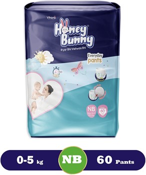 HONEY BUNNY New Born Everyday Pants Bubble Sheet Wetness Indicator 12 Hours Protection - New Born (60 Pieces)