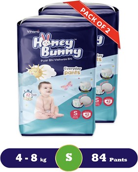 HONEY BUNNY Baby Diaper Pants with bubble top sheet| Extra Soft | 12 Hour protection - S (84 Pieces)