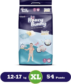 HONEY BUNNY Baby Diaper Pants with bubble top sheet| Extra Soft | 12 Hour protection - XL (54 Pieces)