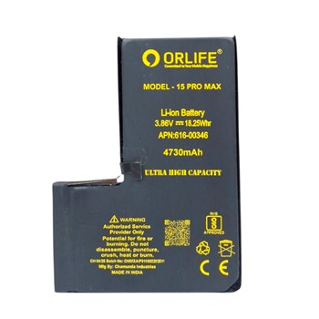 Orlife 15PRO MAX Mobile Battery for iPhone 15 Pro Max (A3121)  ( 1 Year Replacement  Warranty )