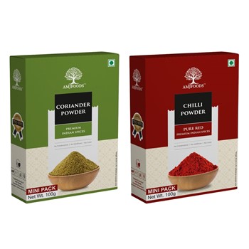 AMJFOODS Combo Masala Coriander Powder Chilli Powder Pack of 2 (100gm each)