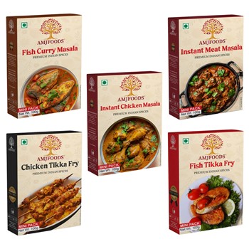 AMJFOODS Instant Meat Masala Instant Chicken Masala Fish Curry Masala Fish Tikka Fry Masala Chicken Tikka Fry Masala (Pack 5)
