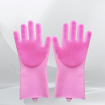 Dishwashing Gloves with Scrubber| Silicone Cleaning Reusable Scrub Gloves  (1 Pair  250 Gm) (X460)