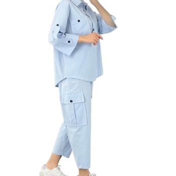 Particles Impoted Two Piece Utility Jumpsuit Casual Cargo Style (Blue M)