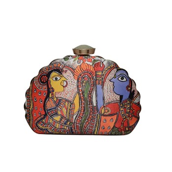 Madhubani Print Cutch Bag Multicolour (Multi D-shape 9 x 6 inch)