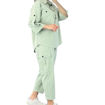 Particles Impoted Two Piece Utility Jumpsuit Casual Cargo Style (Light Green M)