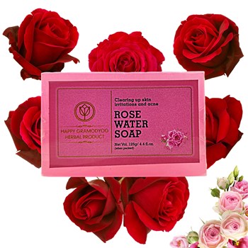 Happy Gramodyog Herbal Product Natural Rose Water Handmade Soap|Hydrated Glowing Smooth Velvety Skin|With Pure Gulab Jal & other Essential Oils|Daily use All Skin Types|125gm