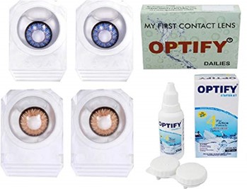 Optify Combo Pack Monthly Color Contact Lens (Zero Power- Blue-Hazel- Pack of 2)