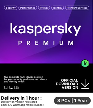 Kaspersky - Premium - 3 Users - 1 Year - Email & WhatsApp Number Delivery in 2 hours - No CD