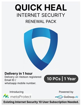 Quick Heal - Internet Security - Renewal Pack - 10 Users - 1 Year - Email & WhatsApp Number Delivery in 2 hours - No CD - Existing Quick Heal Internet Security 10 Users Subscription Needed