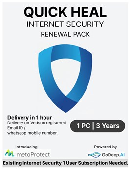 Quick Heal - Internet Security - Renewal Pack - 1 Users - 3 Years - Email & WhatsApp Number Delivery in 2 hours - No CD - Existing Quick Heal Internet Security 1 Users Subscription Needed