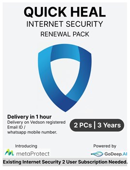 Quick Heal - Internet Security - Renewal Pack - 2 Users - 3 Years - Email & WhatsApp Number Delivery in 2 hours - No CD - Existing Quick Heal Internet Security 2 Users Subscription Needed