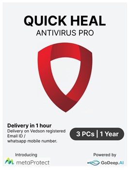 Quick Heal - Antivirus Pro - 3 Users - 1 Year - Email & WhatsApp Number Delivery in 2 hours - No CD