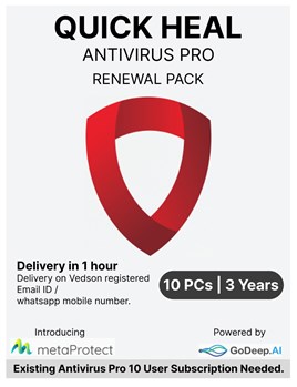 Quick Heal - Antivirus Pro - Renewal Pack - 10 Users - 3 Years - Email & WhatsApp Number Delivery in 2 hours - No CD - Existing Quick Heal Antivirus Pro 10 Users Subscription Needed