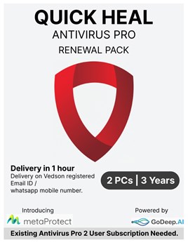 Quick Heal - Antivirus Pro - Renewal Pack - 2 Users - 3 Years - Email & WhatsApp Number Delivery in 2 hours - No CD - Existing Quick Heal Antivirus Pro 2 Users Subscription Needed