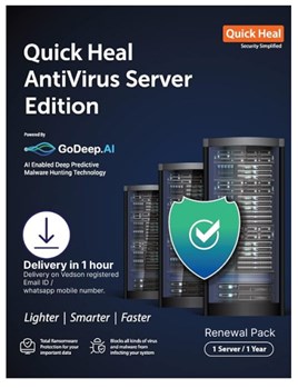 Quick Heal - Antivirus Server Edition - Renewal Pack - 1 Server - 1 Year - Email & WhatsApp Number Delivery in 2 hours - No CD. Existing Quick Heal Antivirus Server Edition 1 User Subscription Needed