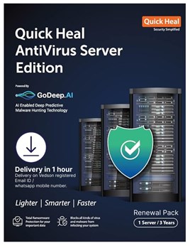 Quick Heal - Antivirus Server Edition - Renewal Pack - 1 Server - 3 Years - Email & WhatsApp Number Delivery in 2 hours - No CD. Existing Quick Heal Antivirus Server Edition 1 User Subscription Needed