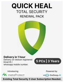 Quick Heal - Total Security - Renewal Pack - 5 Users - 3 Years - Email & WhatsApp Number Delivery in 2 hours - No CD - Existing Quick Heal Total Security 5 Users Subscription Needed