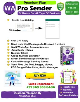 Wa Pro Sender Bulk WhatsApp Sender - Latest Version 2025 - 1 Pc - 1 Year. Premium Plan - NO CD. Software kit delivery in 2 hours on registered email and whatsapp number