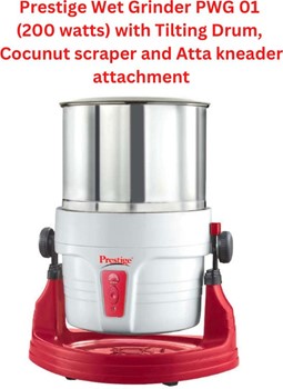 Prestige PWG 01 Wet Grinder with Stainless Steel Drum 200 W 2 L Wet Grinder (WHITE & RED)