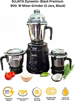 SUJATA by SUJATA DYNAMIX BLACK 900 Juicer Mixer Grinder (3 Jars Black) ()