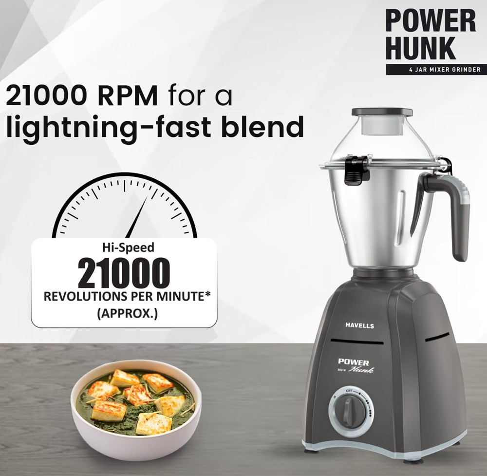 HAVELLS Power hunk 800 watt jar 800 Juicer Mixer Grinder (4 Jars